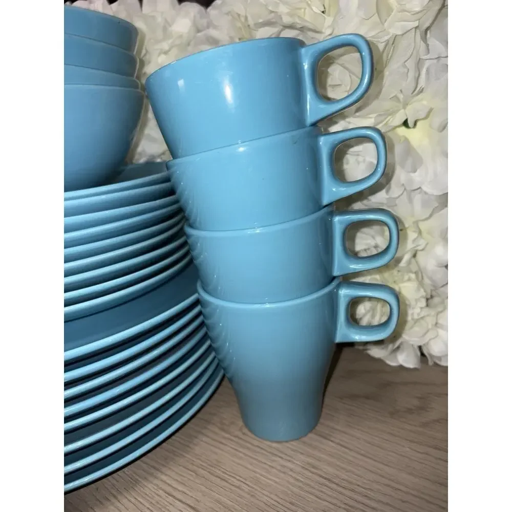 IKEA set 25 pcs-Fargrik 15199 Turquoise 4 Mugs/Bowls 9 Salad 8 Dinner Plates